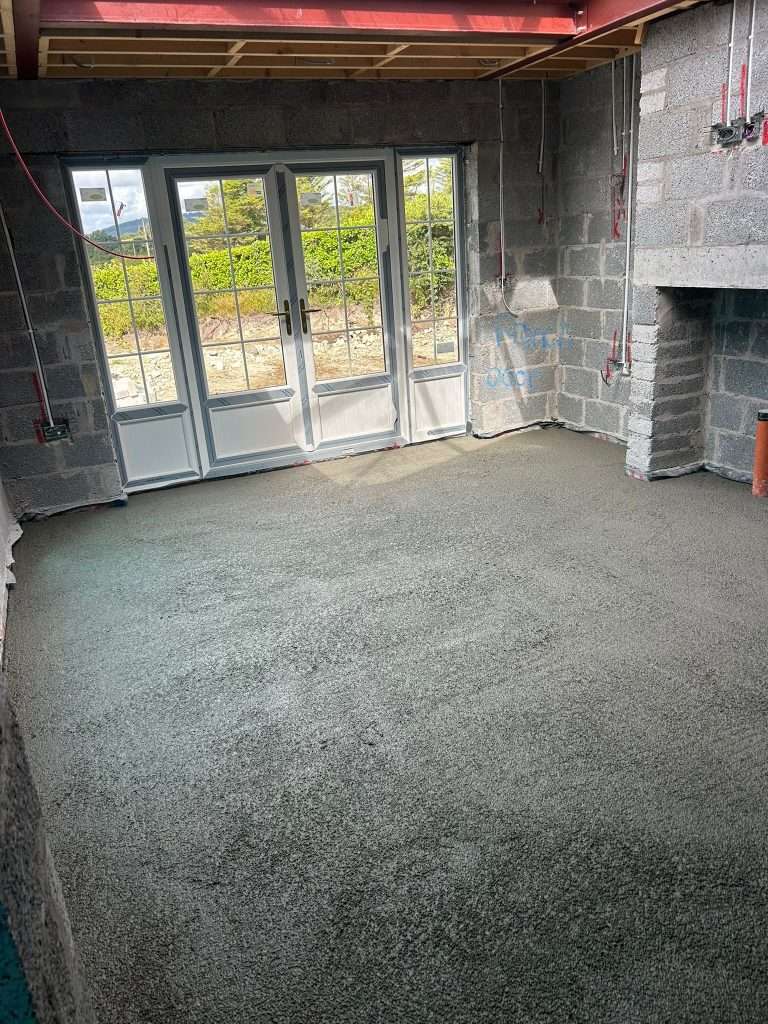 Bead Floor Insulation installed in a block-built room with French doors