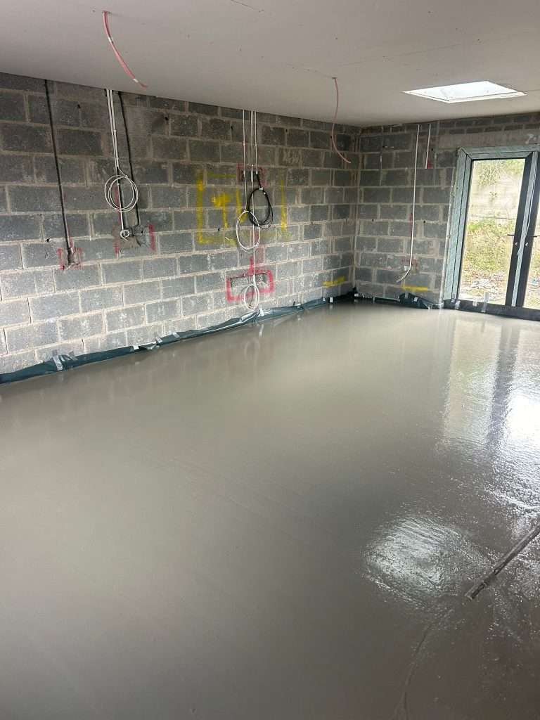Liquid Screed floor in a new-build room with block walls