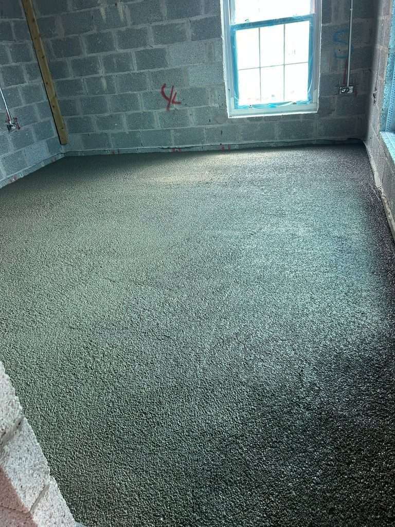 Bead Floor Insulation levelled in a block-built room